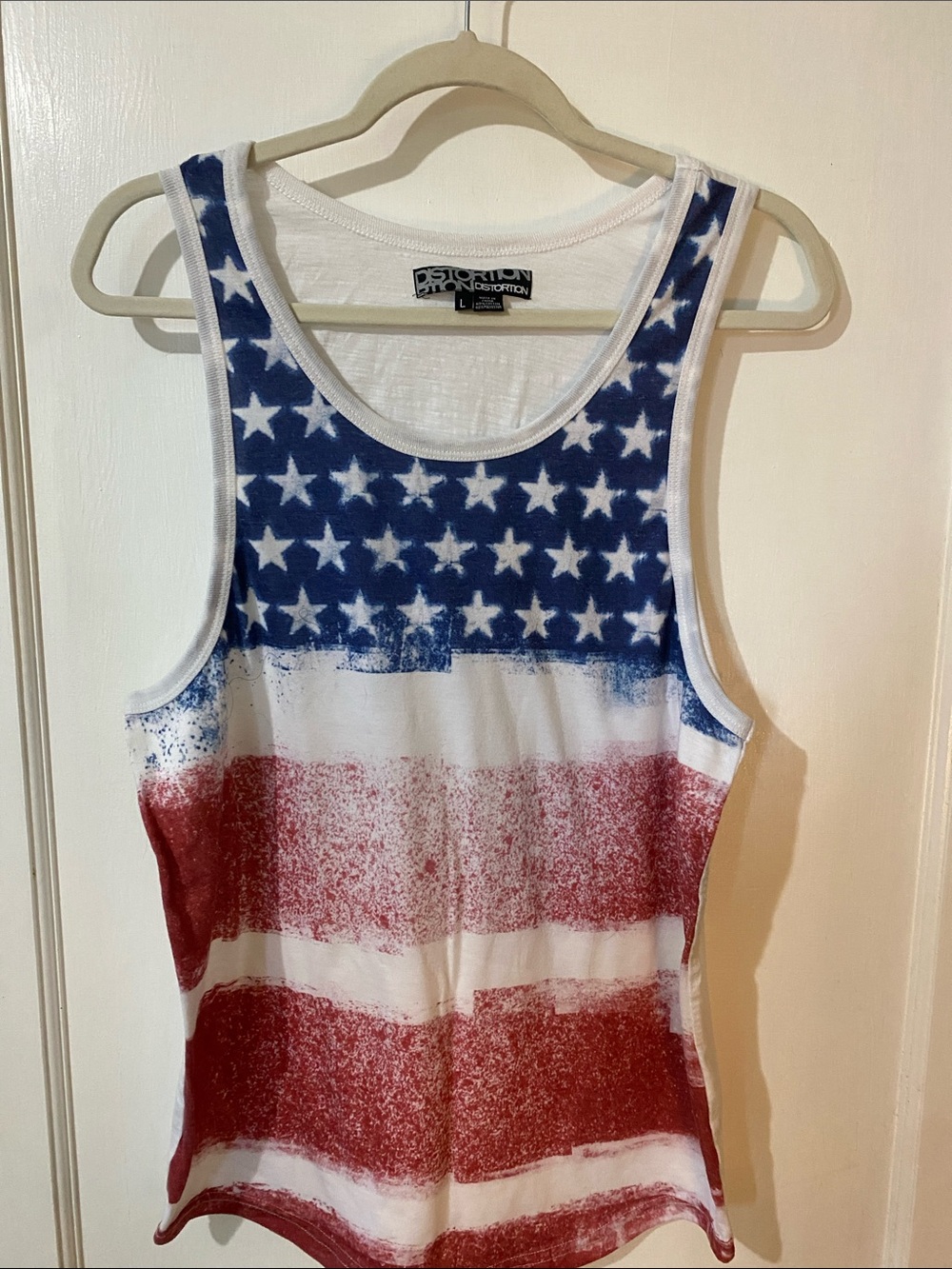 Prolific Distortion Women's Stars & Stripes Tank Top in White/Blue/Red
